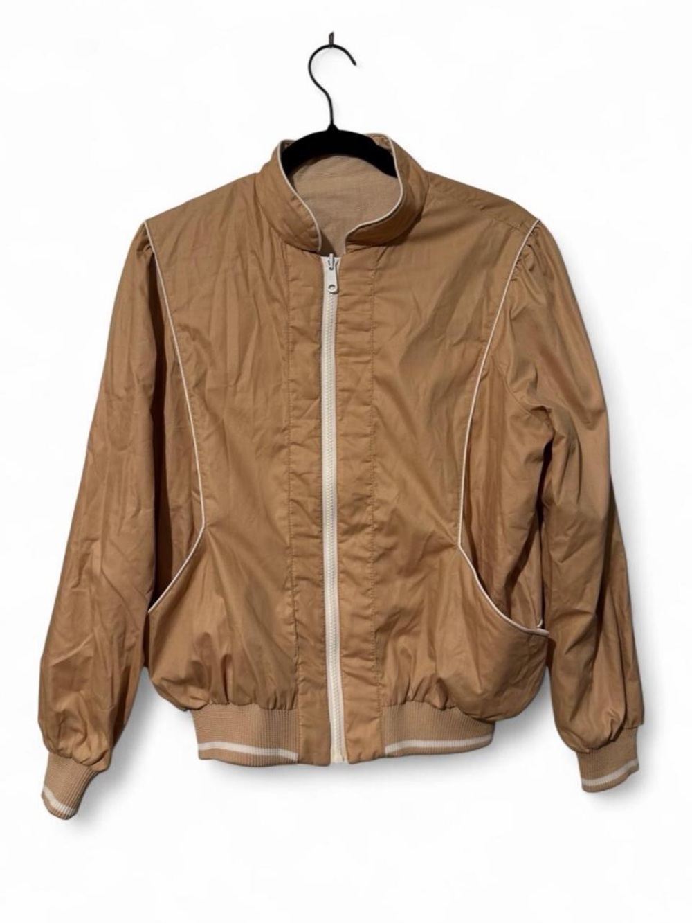 Unisex 80s reversible Tan Bomber Jacket with Contrast Trim